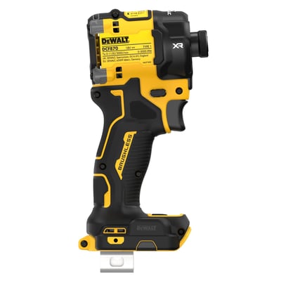 DeWalt 18V XR kulløs hydraulisk slagskruetrækker DCF870N-XJ bagfra, tydeligt mærket med modelnummer og tekniske specifikationer.