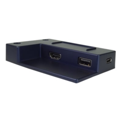 GeChic Rear Dock til On-Lap 1503 i sort viser tilslutningsmuligheder som HDMI og USB-A med sort baggrund.