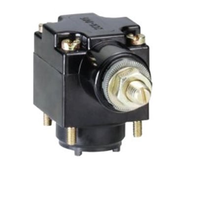 Schneider Electric ZCK-D05 endestop hoved i sort, vist med hvid baggrund, fremhæver drejehovedets kompakte design og detaljer.
