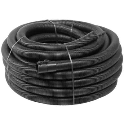 Hekaplast 125/108 mm PE-kabelrør, 50 meter sort rulle med indbygget muffe og træksnor. Korrugeret yderside.