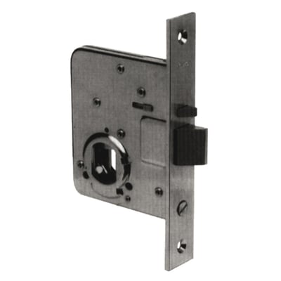 Assa Abloy Ruko 240H fallelås med rektangulært låsehus og fremspringende falle, set skråt forfra.
