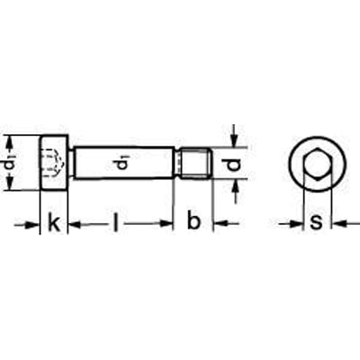 Teknisk tegning af Unbrako pasbolt M8x10x15, type H, med angivelse af dimensioner som hoveddiameter, skaftlængde og indvendig 6-kant.