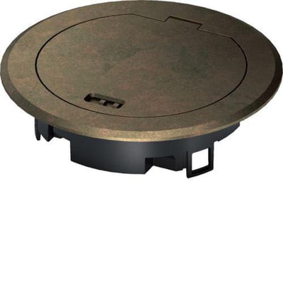 Hager Metalklaplåg BSR02MKM i patineret messing til R02 gulvinstallationer med 150 mm udvendig diameter.