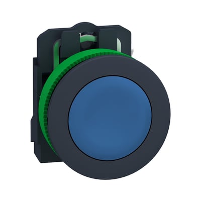 Schneider Electric komplet flush trykknap i blå med 1xNO kontaktelement og sort hus.