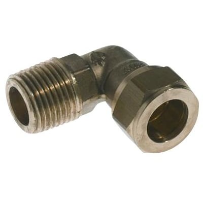 VSH kompressionsovergang i vinkelform, med 1/2" udvendig gevind og 18 mm kompressionsfitting i messing.