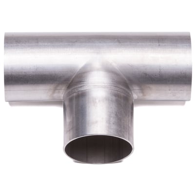 Mat T-stykke i 316L rustfrit stål med Ø76x2,0 mm dimension og svejsninger, passer til levnedsmiddelfittings.