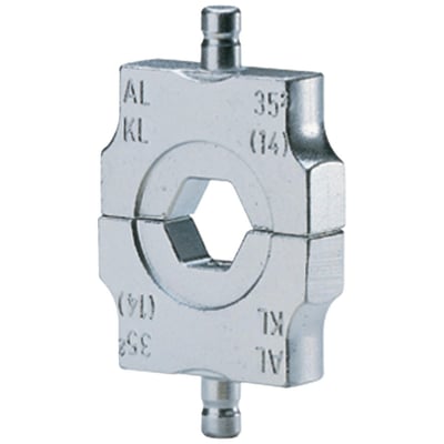 Klauke presseindsats HA 4 til 50 mm² aluminiumskabler og pressemuffer, fremstillet i metal.