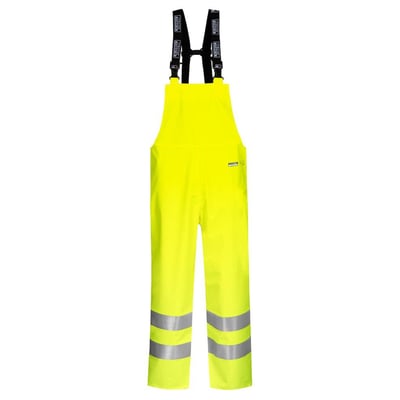 Lyngsøe Rainwear Hi-vis gul regnoverall LR59-53 PU i størrelse 5XL med synlige reflekser ved anklerne.