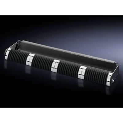 Rittal PANEL1 FO patch panel i sort RAL 9005, 1U høj til kabelstyring og distribution af fiber- og kobberkabler.