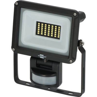 Frontvisning af Brennenstuhl 20W LED projektør med sensor, viser de gule LED-lys og BrandName logo.