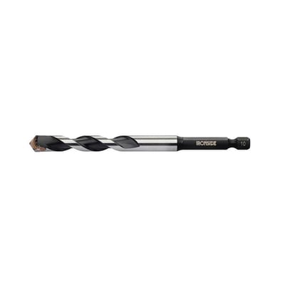 Ironside universalbor med HM-spids, 10,0 x 60/120 mm og HEX-skaft, set fra siden med spiralbor og mørkt skaft.