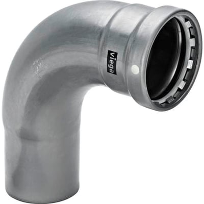 Viega Megapress S XL 90° bøjning til 114,3 mm stålrør med zink-nikkelbelægning og sort SC-Contur pakning.