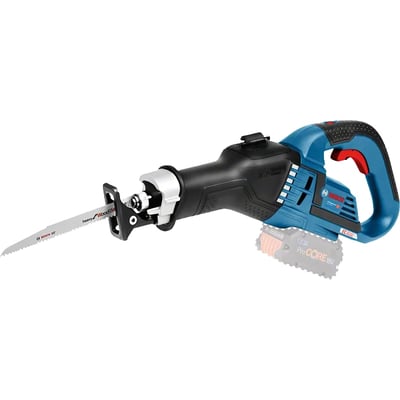 Bosch GSA 18V-32 bajonetsav i blå og sort med langt savblad og ergonomisk håndgreb, leveret som solo.