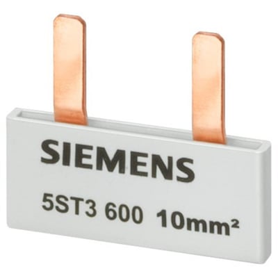 Siemens SENTRON 5ST3 600 10mm² PIN samleskinne med to blanke kobberstifter og hvid isolering.