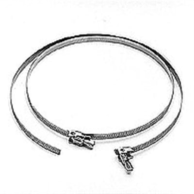 Nærbillede af Lindab TKS315 spændebåndets galvaniserede låsemekanisme og tandede stålrem.