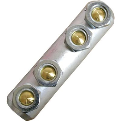 Elpress skruemuffe SC150R95S, en uisoleret aluminiumslegeringsmuffe med tre hex-formede skruer og messingkerner.