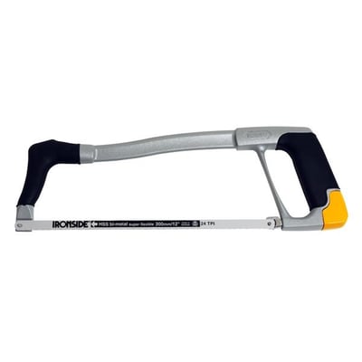 Ironside nedstrygerbue med 300 mm klinge, støbt aluminiumsramme og sorte gummigreb set fra siden.