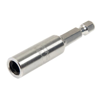 Ironside bitsholder til 1/4" bits i rustfrit stål, 60 mm lang, med blank cylindrisk holder og sekskantet skaft.