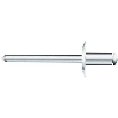 Bralo blindnitte i aluminium/stål med stort hoved, 4,8x14,0 mm, ideel til stærke og holdbare samlinger på hvid baggrund.