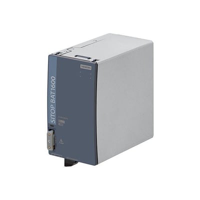 Siemens SITOP BAT1600 EX batterimodul i grå og mørkeblå med 24 V DC og 3,2 Ah, perfekt til SITOP UPS1600 systemer.
