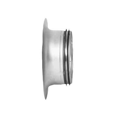 Sideprofil af Lindab indløbsrør ILRU 63 mm, fremstillet i blankt galvaniseret stål med tydelig presset samling.