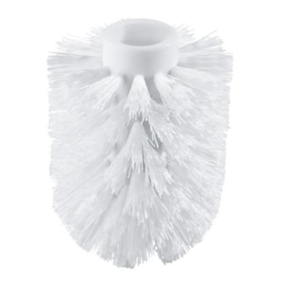 Nærbillede af det hvide Grohe Essentials toiletbørstehoved, der viser børsternes tætte og brede struktur.