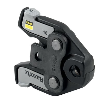 Viega presbakke til Raxofix med størrelse 16 mm, lavet af fosfateret stål med 'Picco' og 'Raxofix' indgraveret.