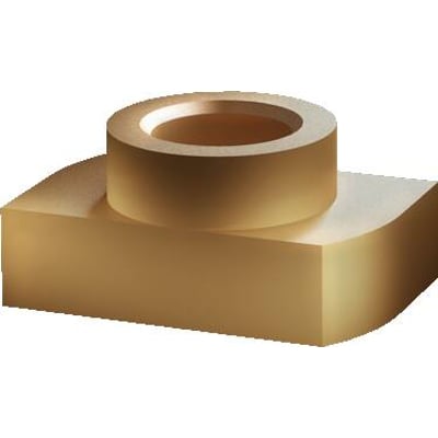 Rittal Glidemøtrik SV, en cylindrisk møtrik monteret på en rektangulær base, fremstillet af messingfarvet metal.