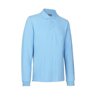 ID Identity poloshirt i lyseblå med lange ærmer og tone i tone knaplukning, str. 2XL.