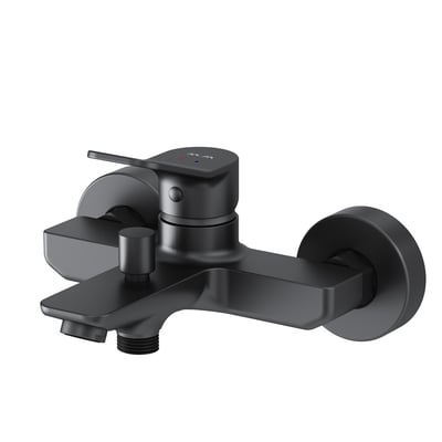 AM.PM X-Joy enkeltgrebs armatur til bad og bruser i mat sort finish, med synligt greb og tud.