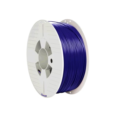 Verbatim PET-G filament til 3D printer, 1.75mm diameter og 1kg vægt i dyb blå farve på spole.