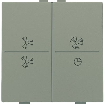 Niko trådløs 4-tryks tangent med ventilationssymboler og ur-symbol i bronze-farvet plast på neutral baggrund.