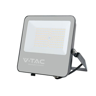 V-TAC 100W LED projektør i sort aluminium med justerbart monteringsbeslag, vist på hvid baggrund.