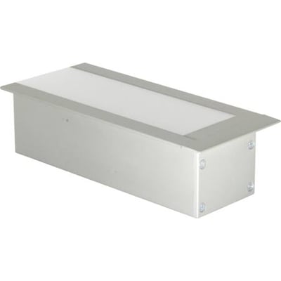 Indbygningsprofil til LED-strips i aluminium, 49 × 32 mm og IP44, med rektangulær form og bred kant.
