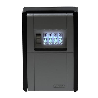 Abus nøgleboks 787 LED i sort metal til vægmontering med firecifret kodehjul og integreret LED-lys.