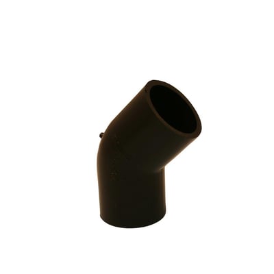 Geberit PEH bøjning, sort, med en 45° vinkel og en rørdimension på 90mm, fremstillet af PEH-materiale.