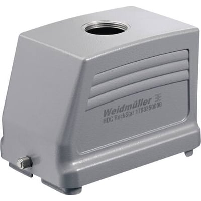 Weidmüller kabelhus i størrelse 12 til PG36 kabeltop, grå metal med riller og synligt logo.