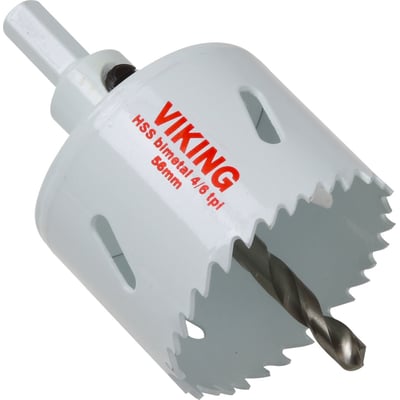 Viking HSS Bi-metal hulsav med fast holder, 56 mm i diameter, med 38 mm skæredybde og variabel fortanding for alsidig brug.