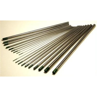 En samling af 2,4x175 mm wolfram elektroder med grøn farvekode for aluminium og letmetal.