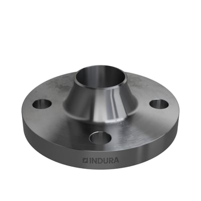 Indura svejseflange med 4 bolthuller og synligt varemærke, diameter 60,3 mm og PN6,3 trykklassificering.