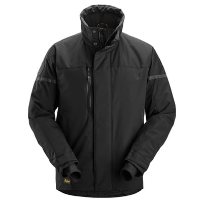 Snickers Workwear AllroundWork 1106 vinterjakke i sort med høj krave, lynlåslomme og refleksdetaljer.