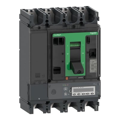 Schneider Electric ComPacT NSX400HB2 maksimalafbryder, 4-polet, 400A med MicroLogic 6.3 E og grønt håndtag.