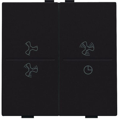 Niko trådløs 4-tryk tangent i mørk brun med ventilationssymboler for slukket og 3 hastigheder.