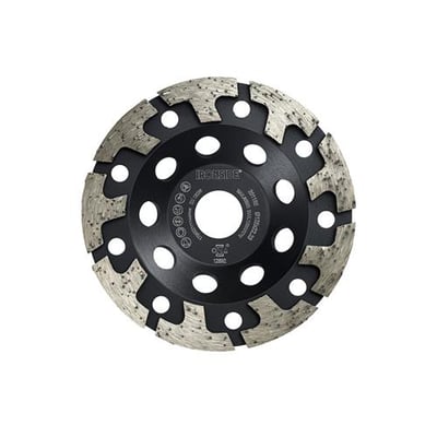 Ironside diamantslibekop på 125 mm set forfra med sort skive, centralt hul og segmenteret slibekant til beton og sten.