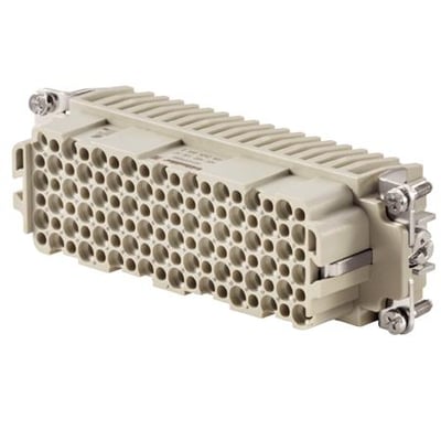Weidmüller HDC HDD 108 FC industristik, 108-polet hunindsats med jord og crimptilslutning, set skråt forfra.