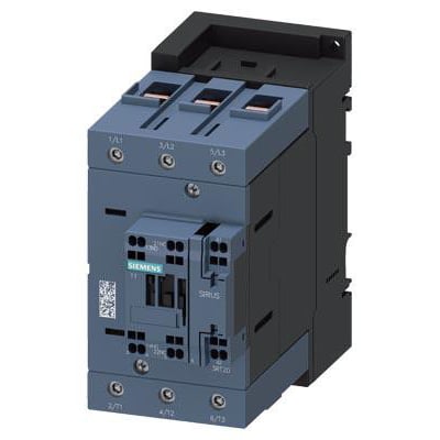 Siemens strømkontaktor størrelse S3 med 1 NO + 1 NC kontakt og 110V AC spole.