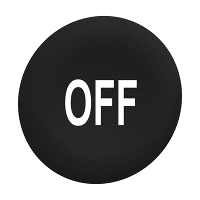 Schneider Electric trykflade i sort med hvidt "OFF" skrevet på, diameter 30 mm, til flush montage.