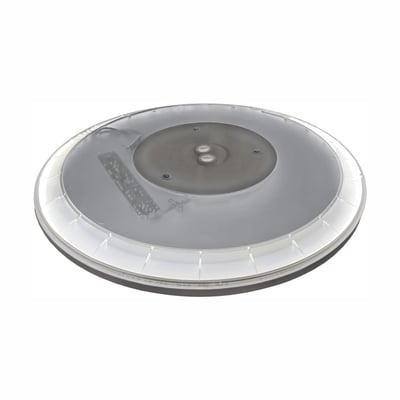 SpectrumLED Nymphea Flat Duo er en rund, flad LED-loftlampe på 24 W med hvid kant, vist fra bagsiden.