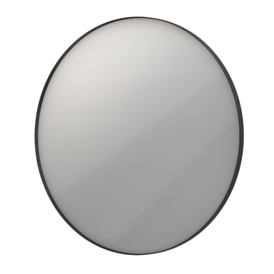 Sanibell INK SP17 rundt spejl med Ø80 cm og en slank matsort aluramme, vist på hvid baggrund.