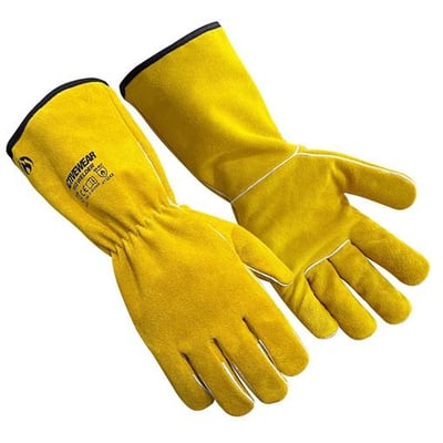 Activewear Weld 130 svejsehandsker i størrelse 10 med lange manchetter, vist som to gule handsker.
